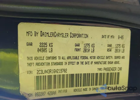 2006 Chrysler 300 z USA, uszkodzony, nr VIN 2C3LA43R16H219702